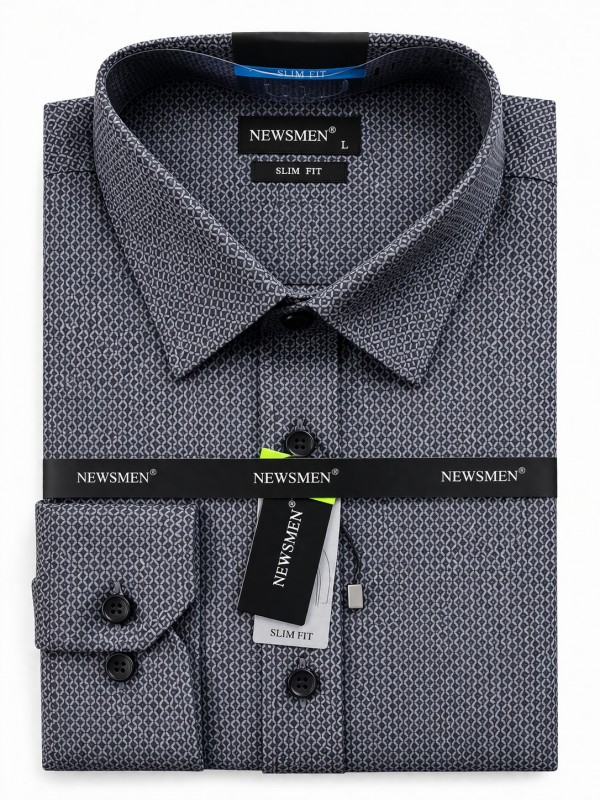                              NM h.u slim fit elasztikus ing - Acélkék mintás Hosszúujjú ing